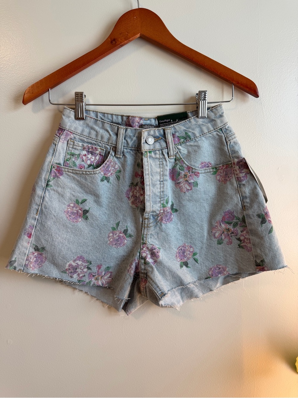 wild fable Light Wash Denim Shorts with Pink Floral Print